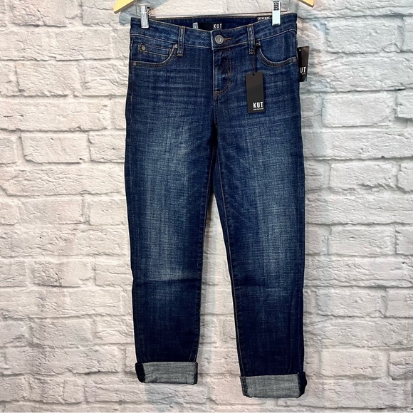 Nwt Kut from the Kloth Size 0 Catherine BoyFriend Fit Blue Wash Jeans - Picture 2 of 13